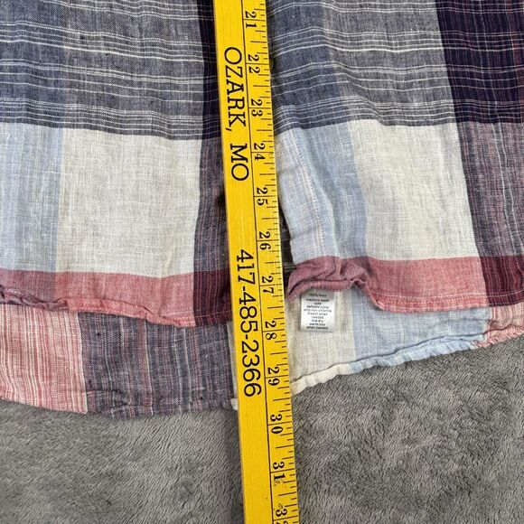 Paul Fredrick Linen Shirt Mens Medium Red Blue Plaid Button Down Long Sleeve - Picture 5 of 8